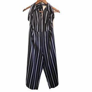 Biashe Black Striped Tie Halter Cropped Jumpsuit